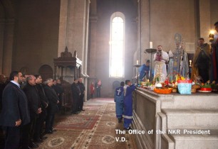 Президент НКР принял участие в литурции Христова Воскресения